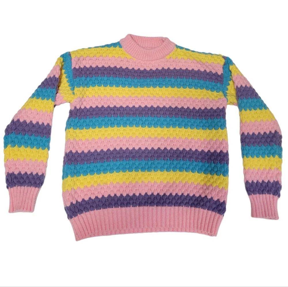 Vintage striped pastel girls cableknit sweater